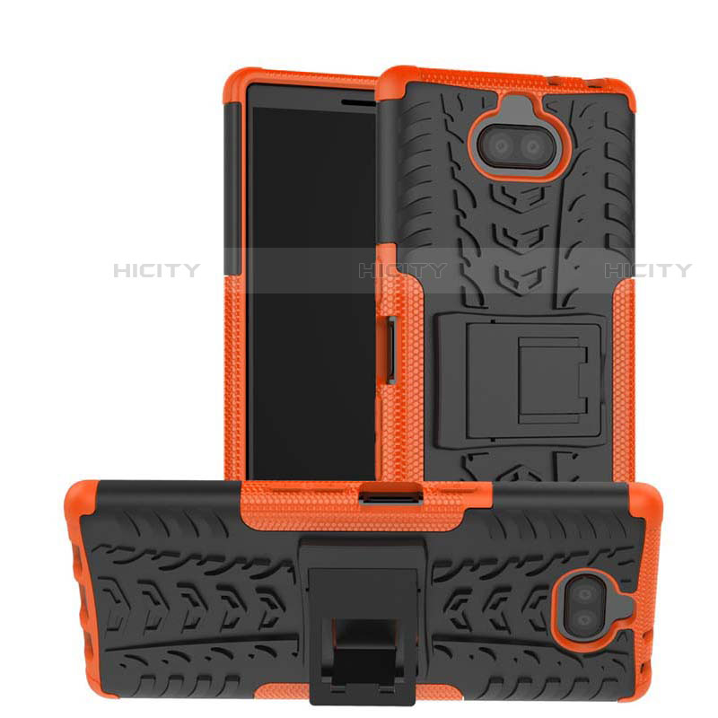 Silikon Hülle Handyhülle und Kunststoff Schutzhülle Tasche mit Ständer für Sony Xperia XA3 Ultra Orange Plus