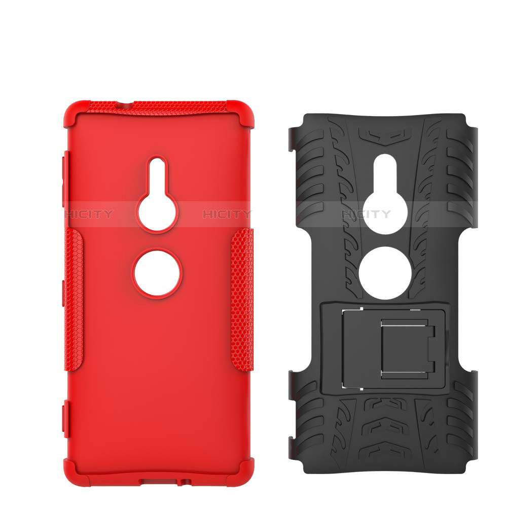 Silikon Hülle Handyhülle und Kunststoff Schutzhülle Tasche mit Ständer für Sony Xperia XZ2