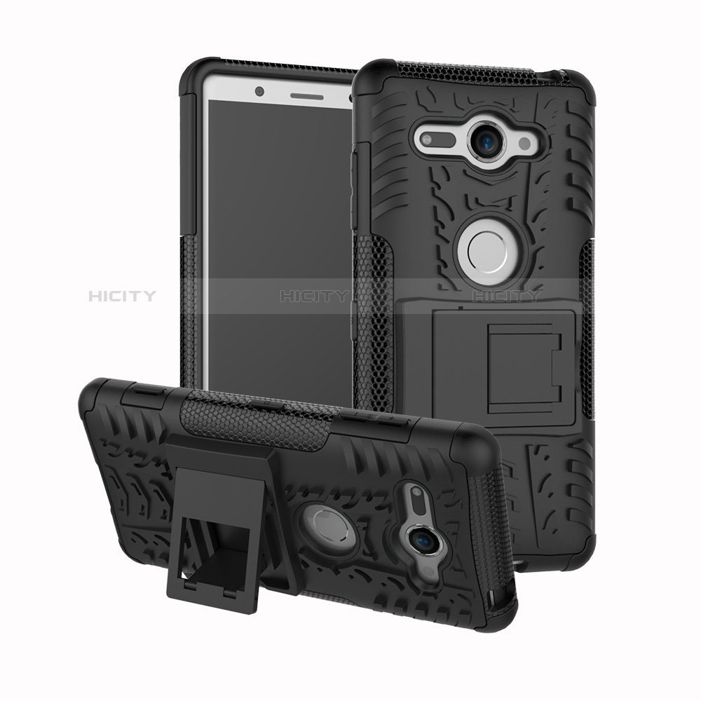 Silikon Hülle Handyhülle und Kunststoff Schutzhülle Tasche mit Ständer für Sony Xperia XZ2 Compact groß
