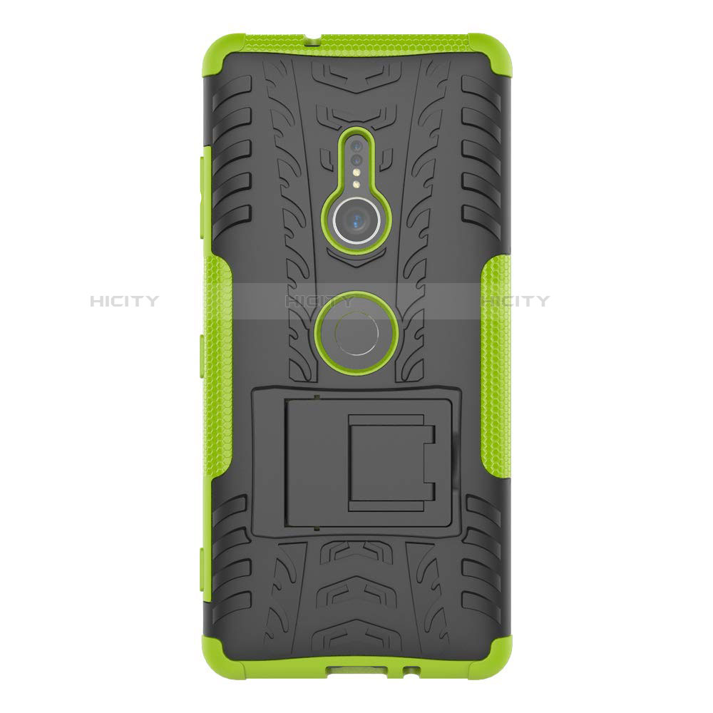 Silikon Hülle Handyhülle und Kunststoff Schutzhülle Tasche mit Ständer für Sony Xperia XZ3 Grün