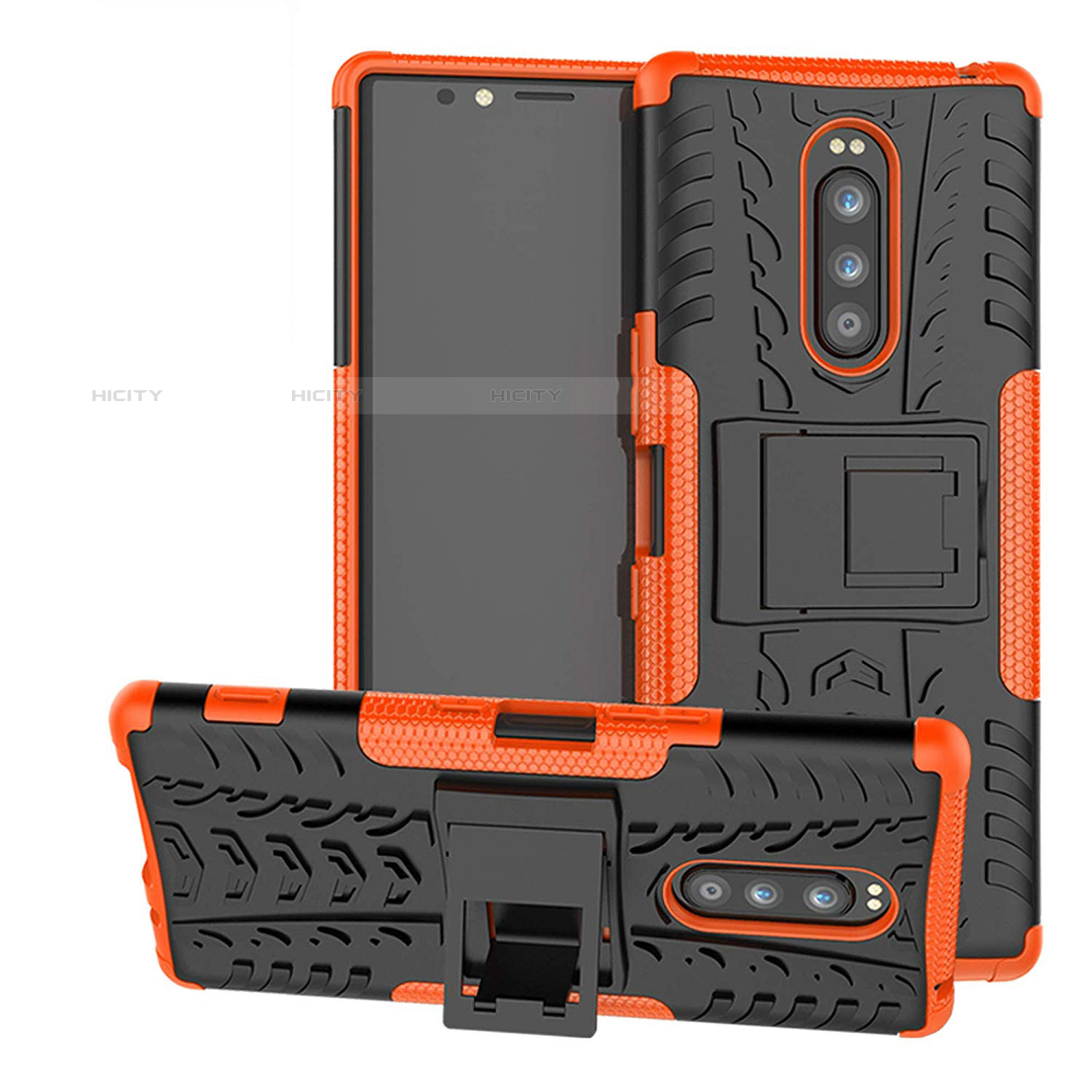 Silikon Hülle Handyhülle und Kunststoff Schutzhülle Tasche mit Ständer für Sony Xperia XZ4 Orange Plus