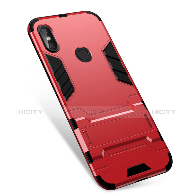 Silikon Hülle Handyhülle und Kunststoff Schutzhülle Tasche mit Ständer für Xiaomi Redmi Note 5 Rot