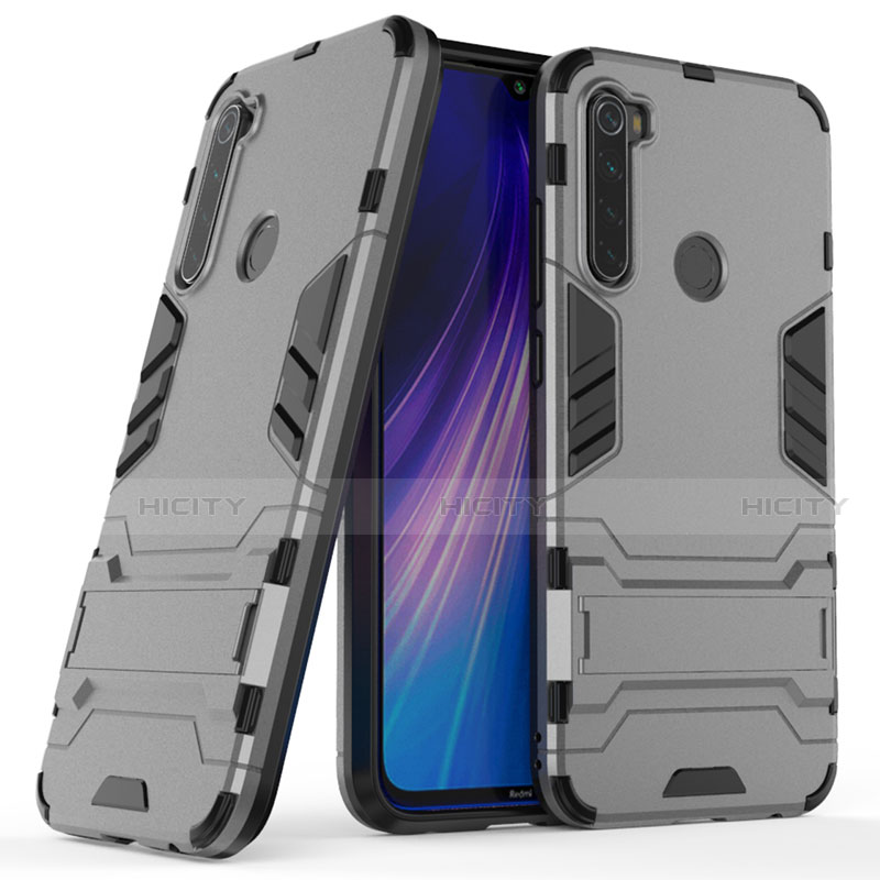 Silikon Hülle Handyhülle und Kunststoff Schutzhülle Tasche mit Ständer für Xiaomi Redmi Note 8T Grau