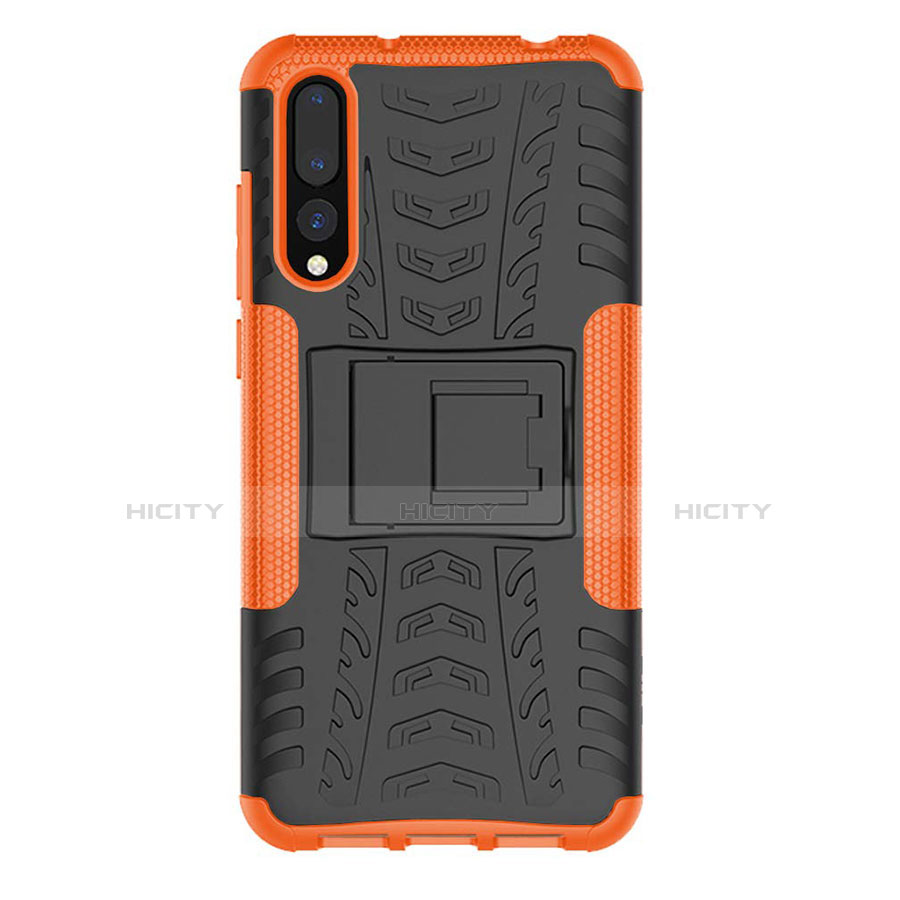Silikon Hülle Handyhülle und Kunststoff Schutzhülle Tasche mit Ständer P02 für Huawei P20 Pro Orange Plus