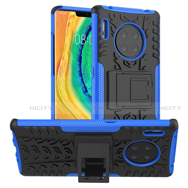 Silikon Hülle Handyhülle und Kunststoff Schutzhülle Tasche mit Ständer R01 für Huawei Mate 30 Pro 5G Blau