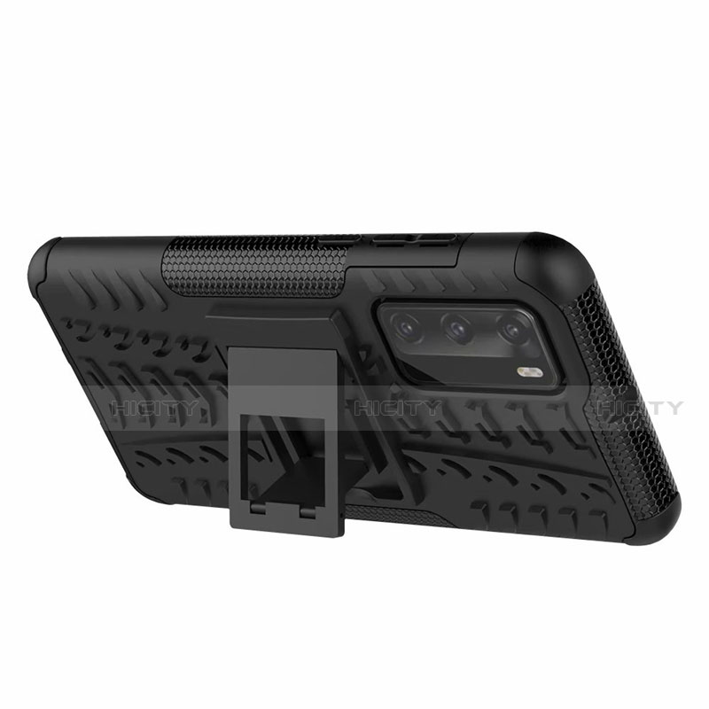 Silikon Hülle Handyhülle und Kunststoff Schutzhülle Tasche mit Ständer R01 für Huawei P40 groß