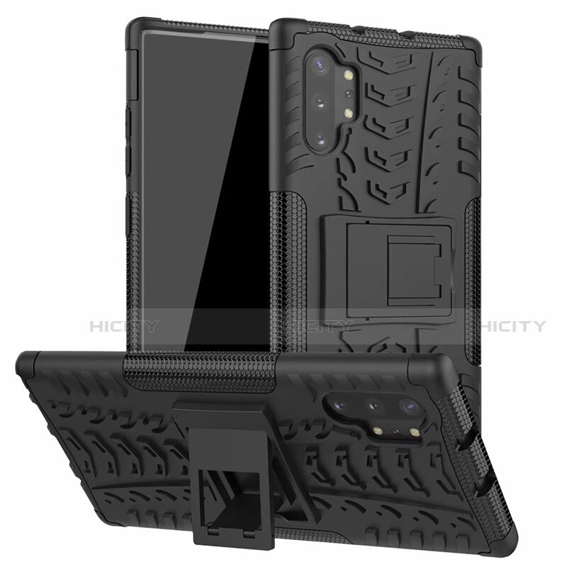 Silikon Hülle Handyhülle und Kunststoff Schutzhülle Tasche mit Ständer R01 für Samsung Galaxy Note 10 Plus 5G groß