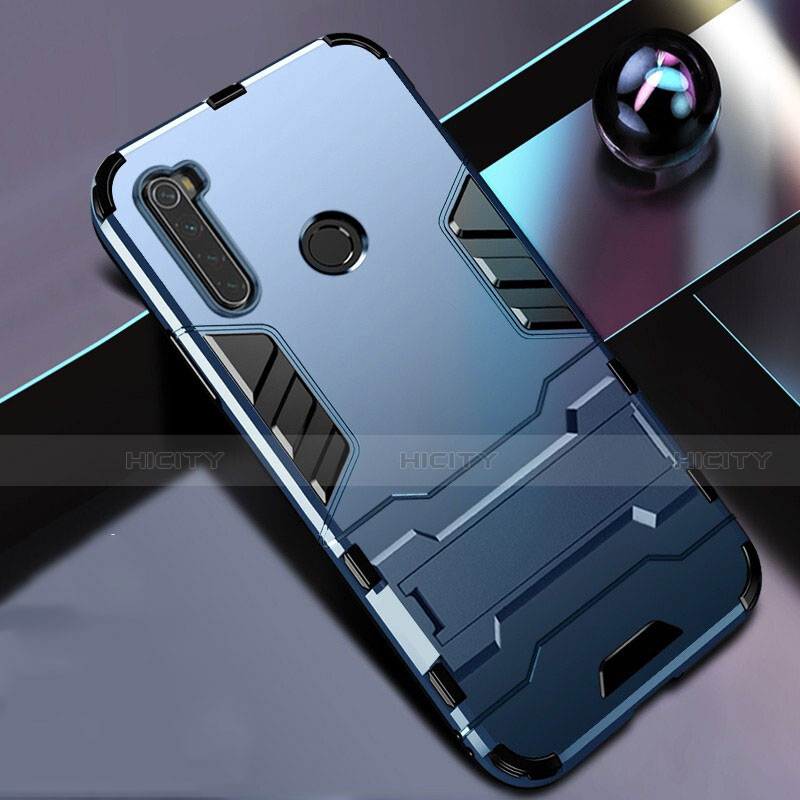 Silikon Hülle Handyhülle und Kunststoff Schutzhülle Tasche mit Ständer R01 für Xiaomi Redmi Note 8 Blau Plus