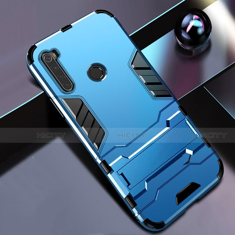Silikon Hülle Handyhülle und Kunststoff Schutzhülle Tasche mit Ständer R01 für Xiaomi Redmi Note 8 Hellblau