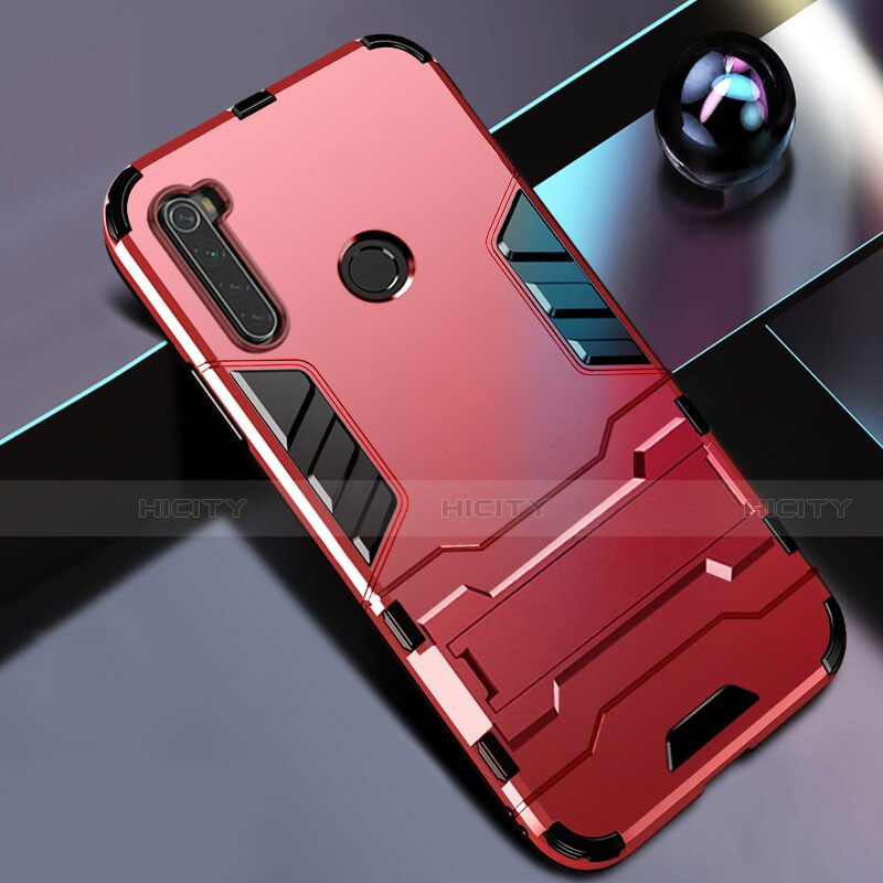 Silikon Hülle Handyhülle und Kunststoff Schutzhülle Tasche mit Ständer R01 für Xiaomi Redmi Note 8 Rot Plus