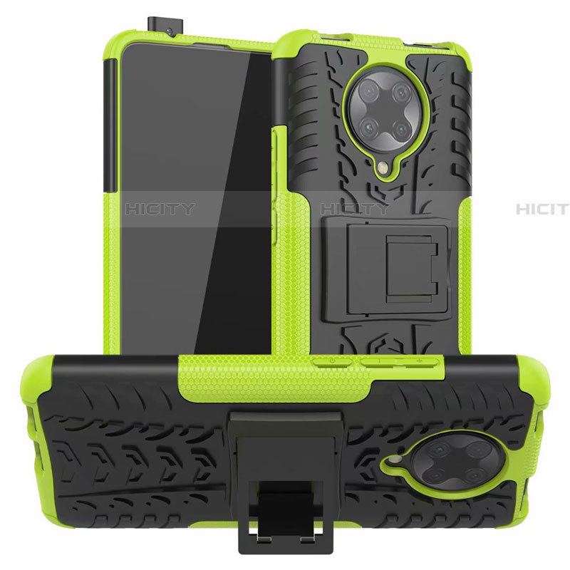 Silikon Hülle Handyhülle und Kunststoff Schutzhülle Tasche mit Ständer R02 für Xiaomi Poco F2 Pro Grün Plus