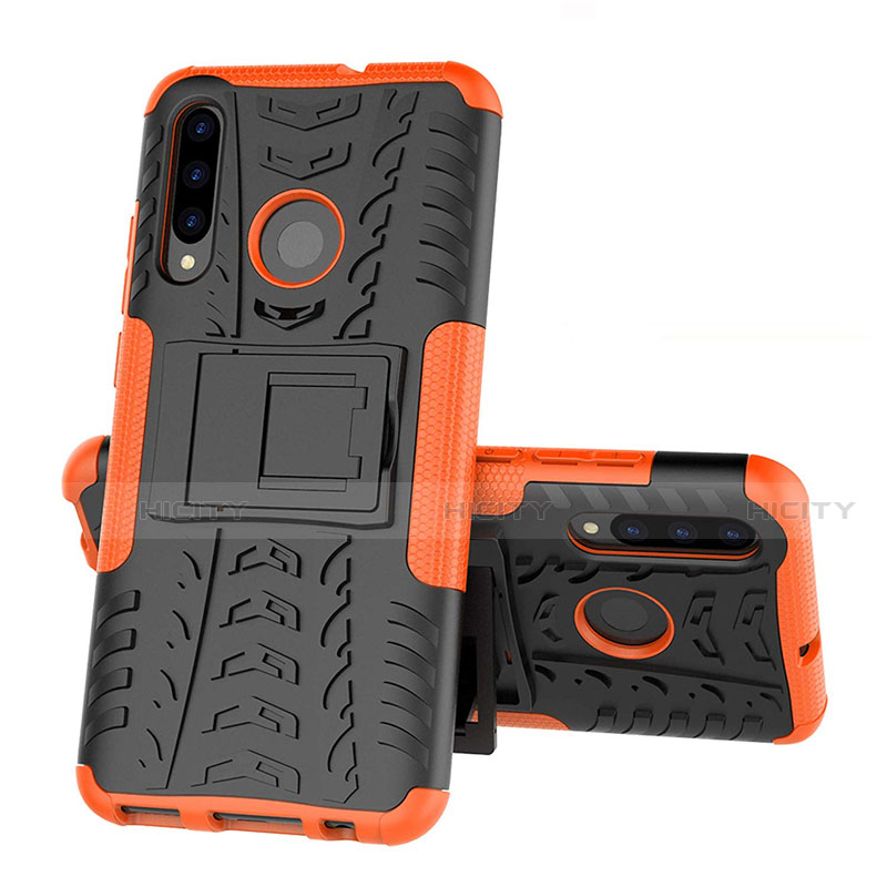 Silikon Hülle Handyhülle und Kunststoff Schutzhülle Tasche mit Ständer R03 für Huawei Honor 20 Lite Orange
