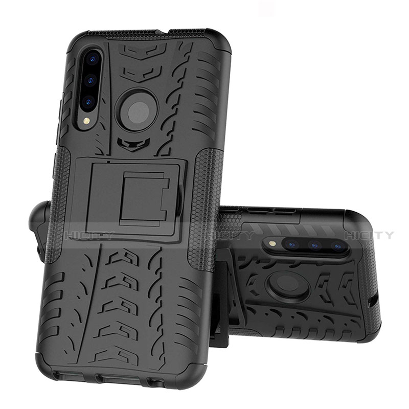 Silikon Hülle Handyhülle und Kunststoff Schutzhülle Tasche mit Ständer R03 für Huawei Honor 20 Lite Schwarz Plus