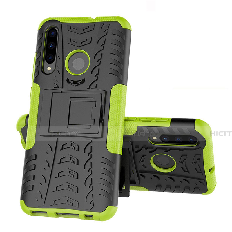 Silikon Hülle Handyhülle und Kunststoff Schutzhülle Tasche mit Ständer R03 für Huawei Honor 20E Grün