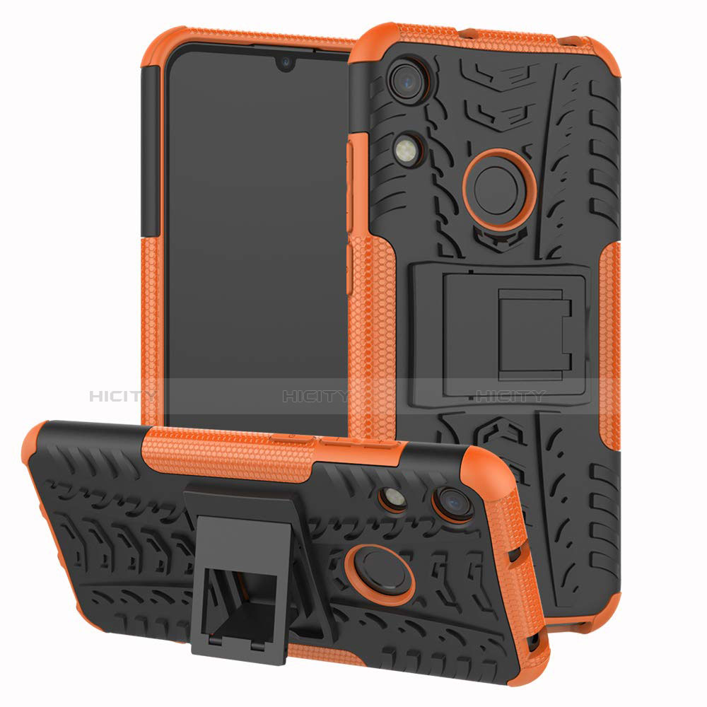 Silikon Hülle Handyhülle und Kunststoff Schutzhülle Tasche mit Ständer Z01 für Huawei Y6 Pro (2019) Orange Plus