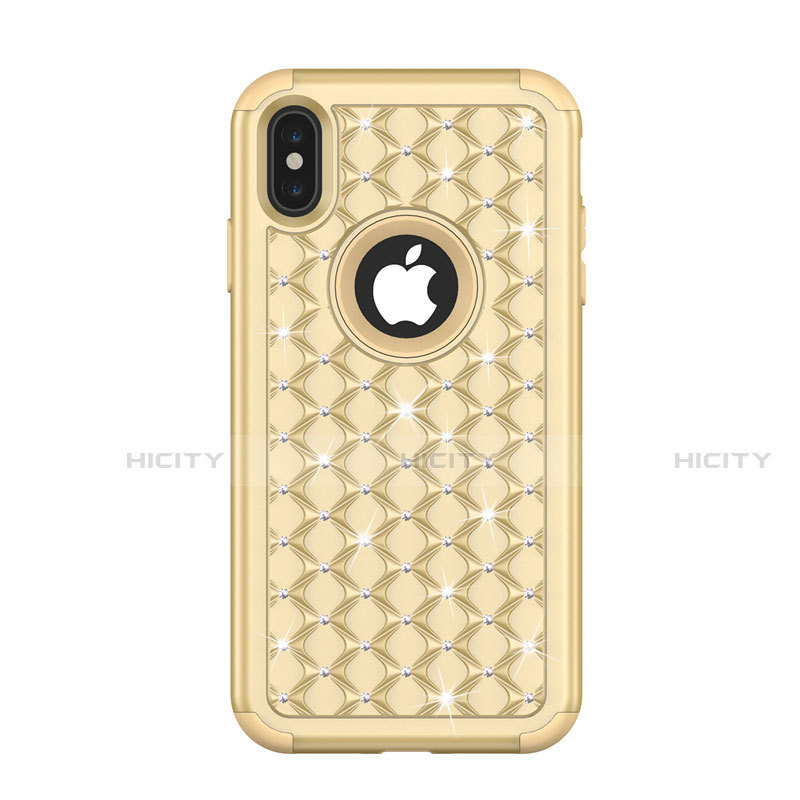 Silikon Hülle Handyhülle und Kunststoff Schutzhülle Tasche Vorder und Rückseite 360 Grad Bling-Bling für Apple iPhone X groß