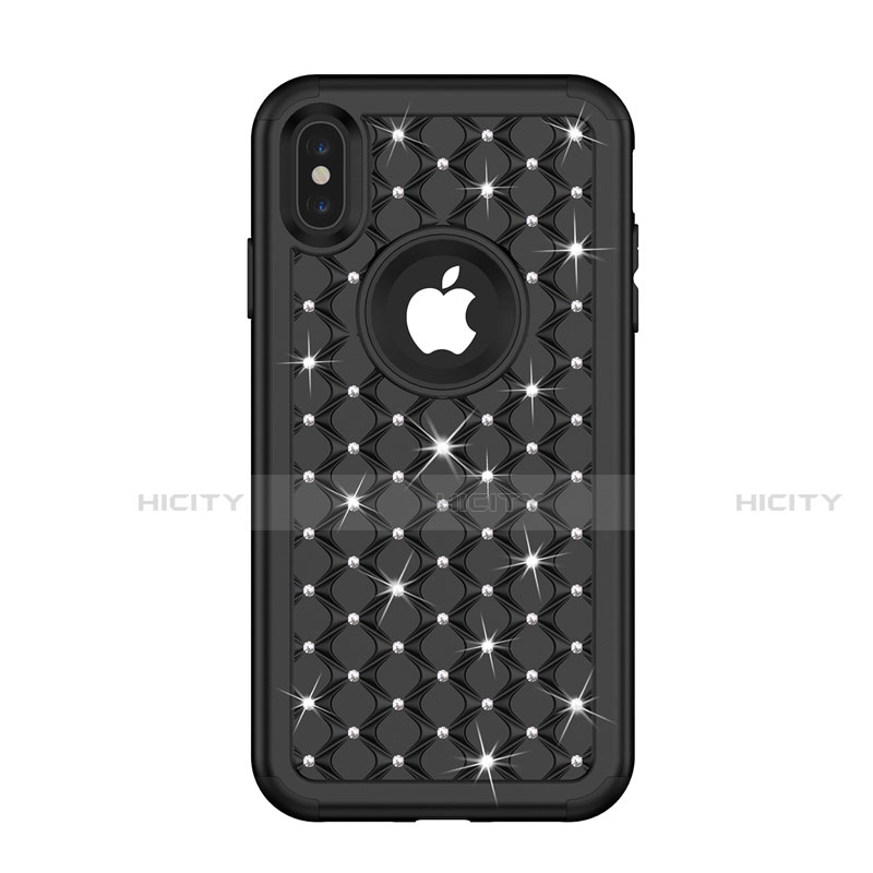 Silikon Hülle Handyhülle und Kunststoff Schutzhülle Tasche Vorder und Rückseite 360 Grad Bling-Bling für Apple iPhone X Schwarz Plus