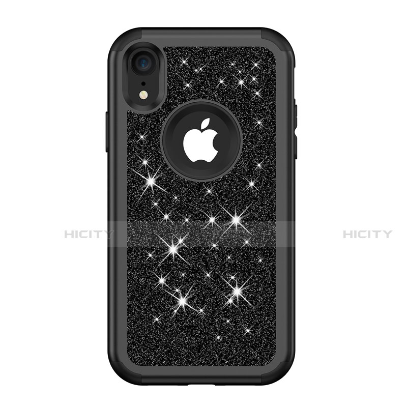 Silikon Hülle Handyhülle und Kunststoff Schutzhülle Tasche Vorder und Rückseite 360 Grad Bling-Bling für Apple iPhone XR Schwarz