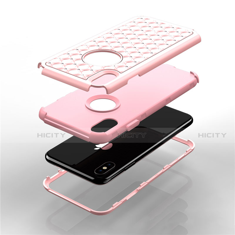 Silikon Hülle Handyhülle und Kunststoff Schutzhülle Tasche Vorder und Rückseite 360 Grad Bling-Bling für Apple iPhone Xs