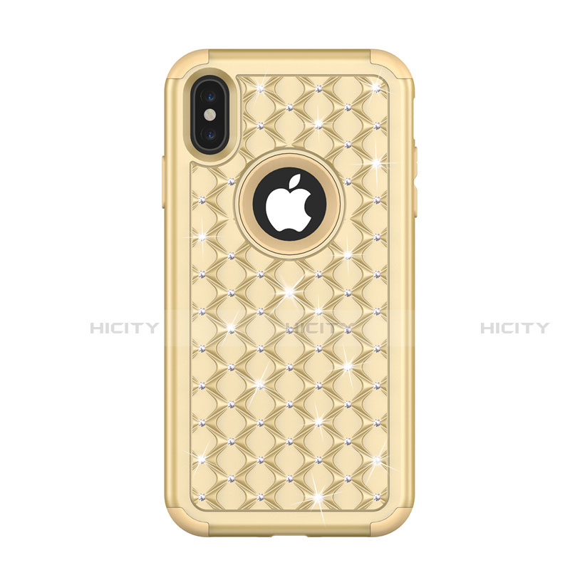 Silikon Hülle Handyhülle und Kunststoff Schutzhülle Tasche Vorder und Rückseite 360 Grad Bling-Bling für Apple iPhone Xs Max Gold
