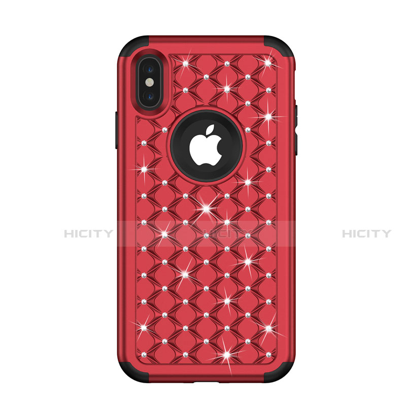 Silikon Hülle Handyhülle und Kunststoff Schutzhülle Tasche Vorder und Rückseite 360 Grad Bling-Bling für Apple iPhone Xs Rot