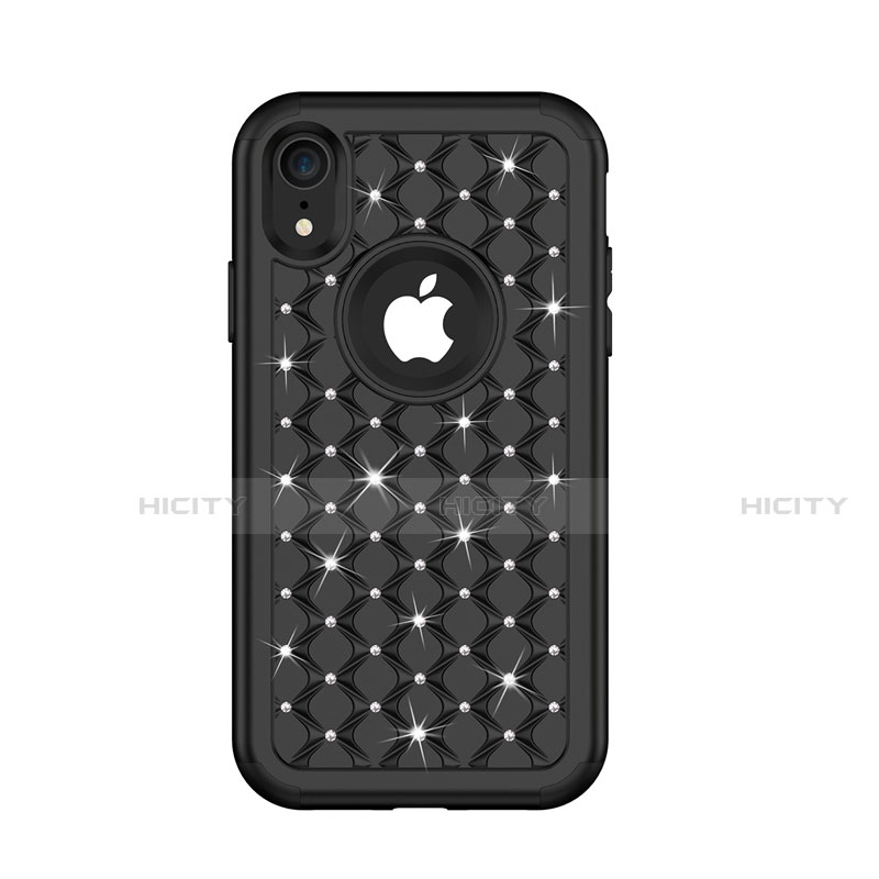 Silikon Hülle Handyhülle und Kunststoff Schutzhülle Tasche Vorder und Rückseite 360 Grad Bling-Bling U01 für Apple iPhone XR Schwarz Plus
