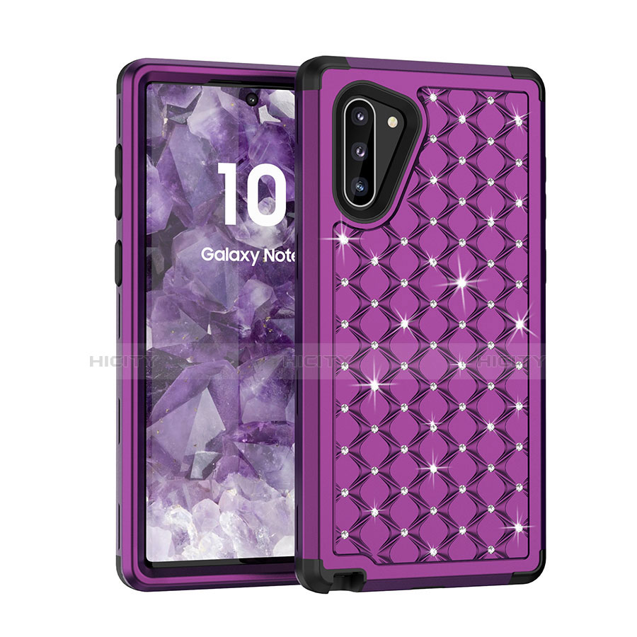 Silikon Hülle Handyhülle und Kunststoff Schutzhülle Tasche Vorder und Rückseite 360 Grad Bling-Bling U01 für Samsung Galaxy Note 10 Violett