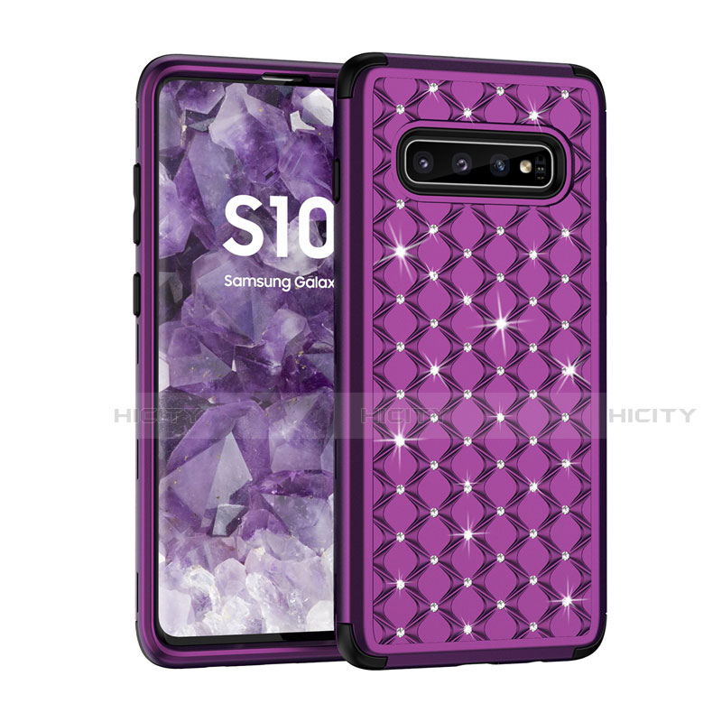 Silikon Hülle Handyhülle und Kunststoff Schutzhülle Tasche Vorder und Rückseite 360 Grad Bling-Bling U01 für Samsung Galaxy S10 Plus Violett