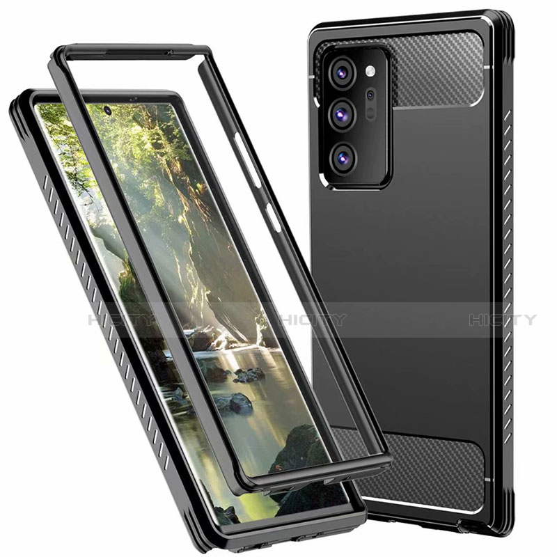 Silikon Hülle Handyhülle und Kunststoff Schutzhülle Tasche Vorder und Rückseite 360 Grad Ganzkörper R01 für Samsung Galaxy Note 20 Ultra 5G Schwarz Plus