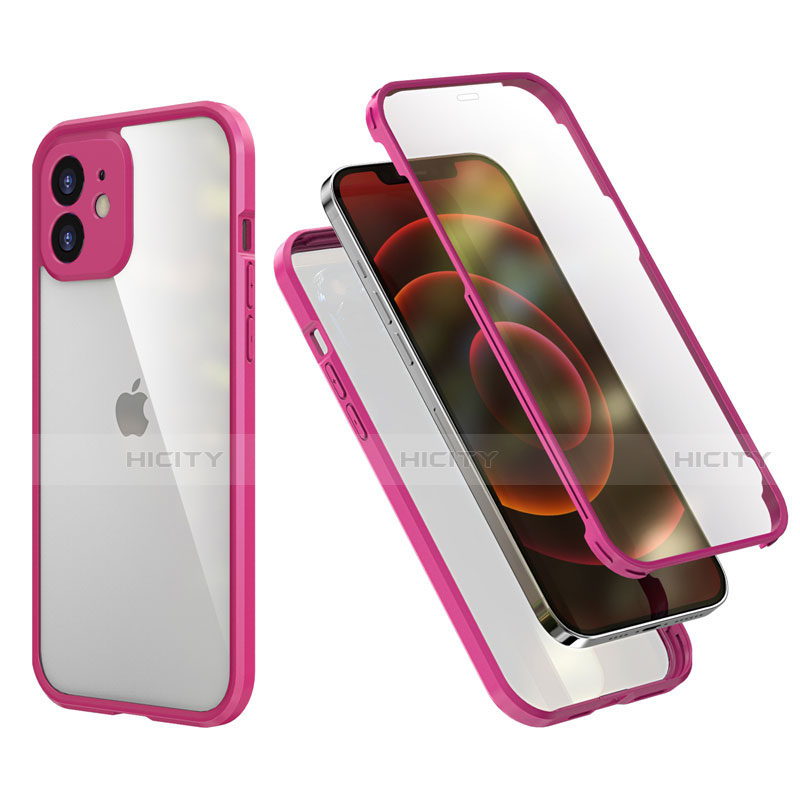 Silikon Hülle Handyhülle und Kunststoff Schutzhülle Tasche Vorder und Rückseite 360 Grad Ganzkörper R05 für Apple iPhone 12 Pink