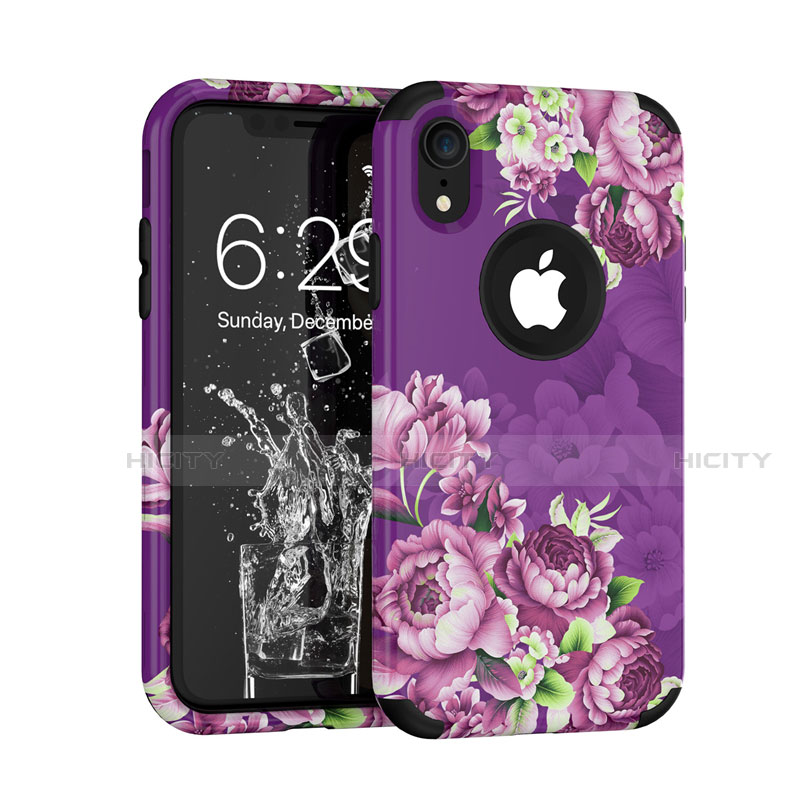 Silikon Hülle Handyhülle und Kunststoff Schutzhülle Tasche Vorder und Rückseite 360 Grad U01 für Apple iPhone XR Violett