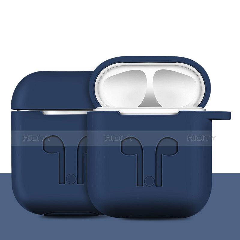 Silikon Hülle Schutzhülle Skin mit Karabiner für AirPods Ladekoffer A04 Blau Plus