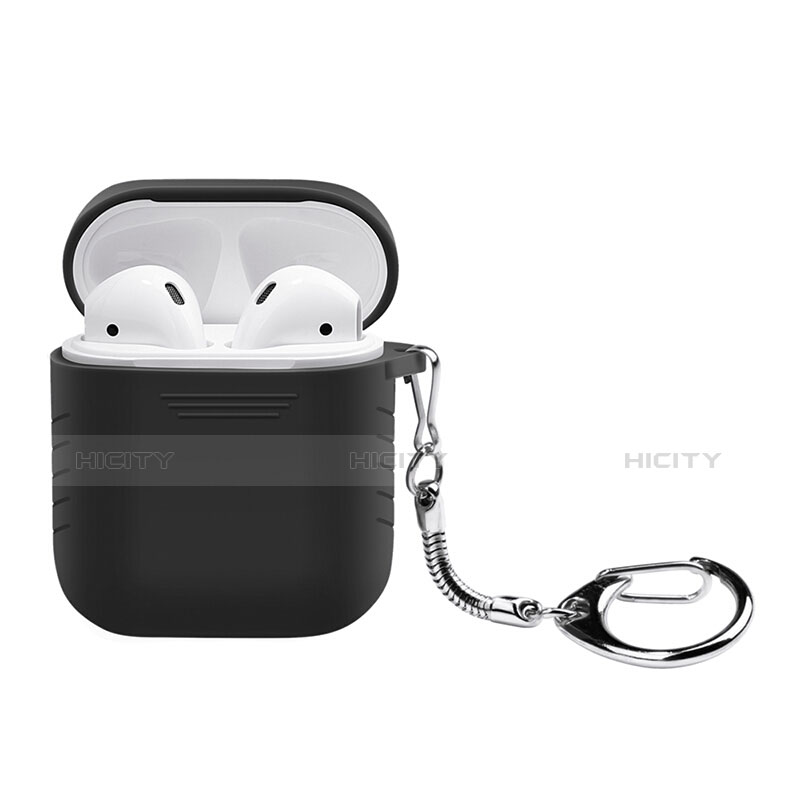 Silikon Hülle Schutzhülle Skin mit Karabiner für AirPods Ladekoffer Schwarz Plus