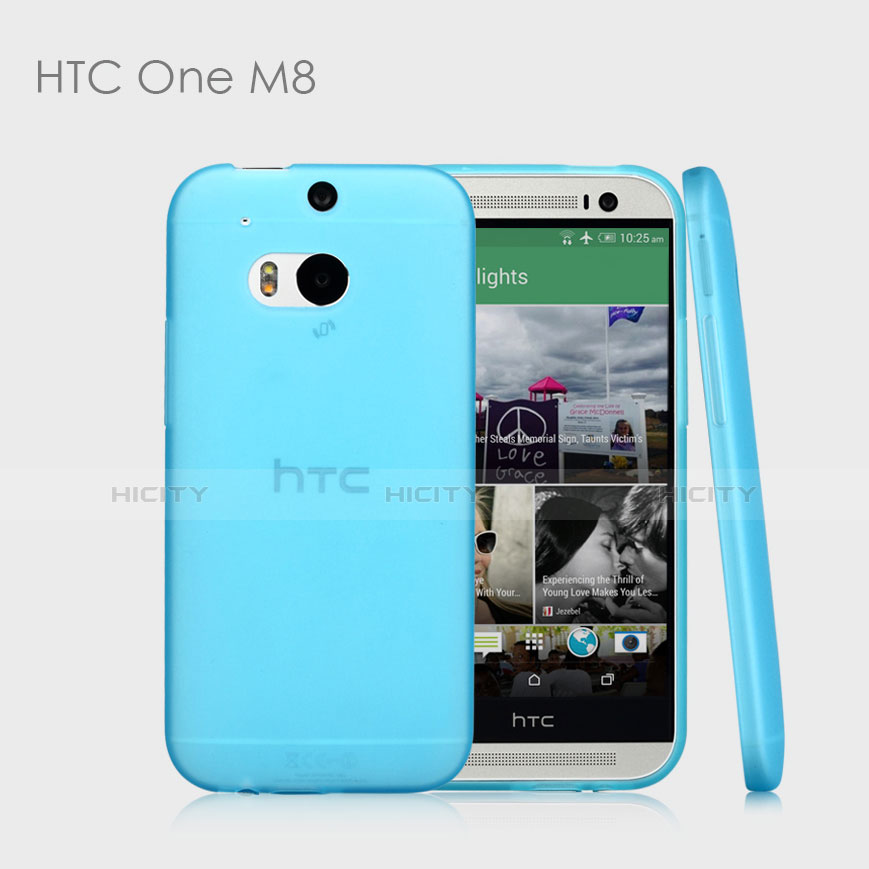 Silikon Hülle Ultra Dünn Schutzhülle Durchsichtig Transparent T01 für HTC One M8 Hellblau Plus