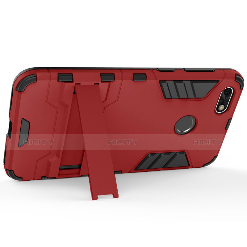 Silikon Hülle und Kunststoff Schutzhülle mit Ständer für Huawei Y6 Pro (2017) Rot groß