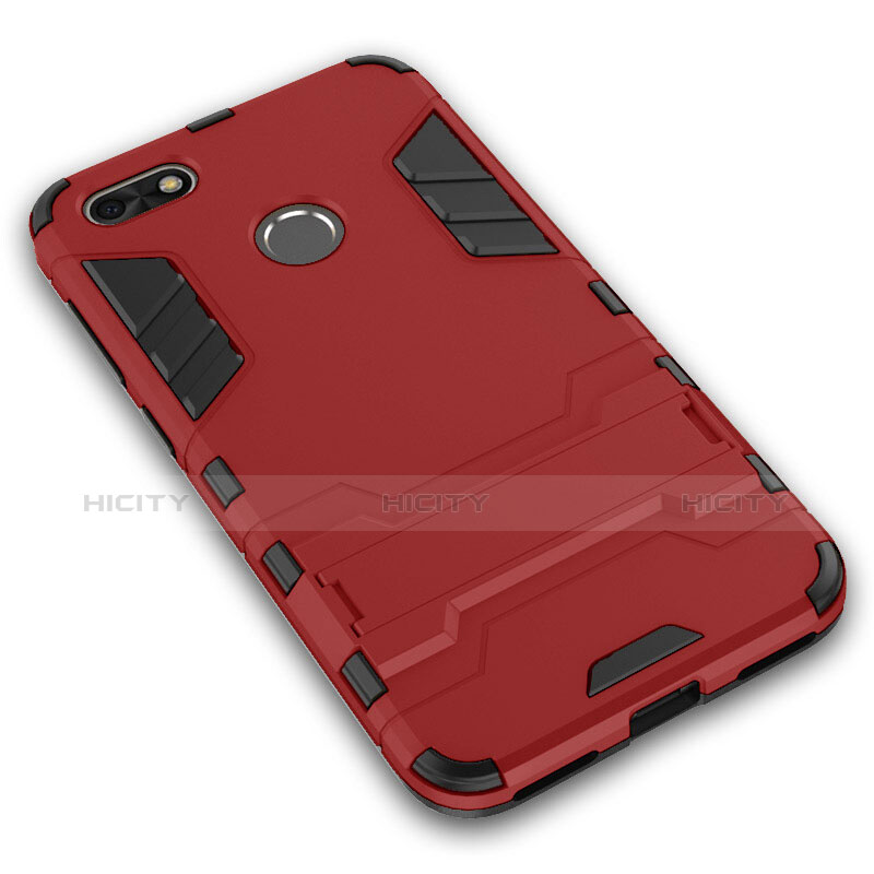 Silikon Hülle und Kunststoff Schutzhülle mit Ständer für Huawei Y6 Pro (2017) Rot groß