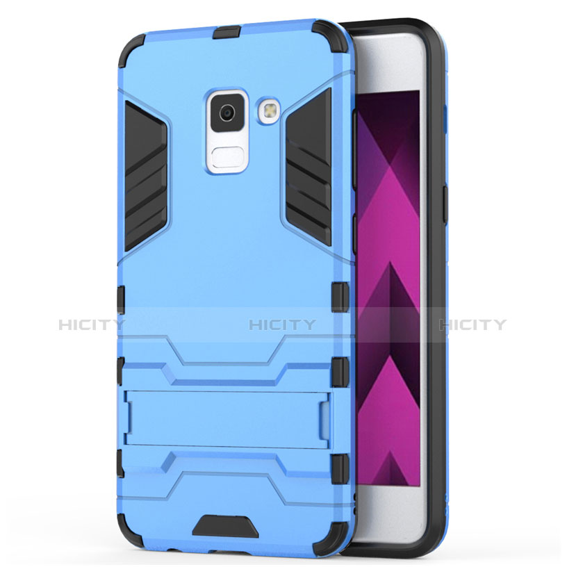 Silikon Hülle und Kunststoff Schutzhülle mit Ständer für Samsung Galaxy A5 (2018) A530F Blau