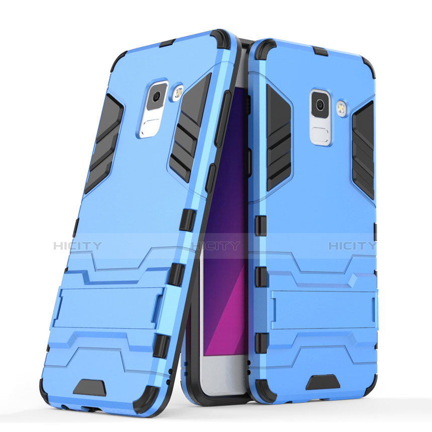 Silikon Hülle und Kunststoff Schutzhülle mit Ständer für Samsung Galaxy A5 (2018) A530F Blau groß