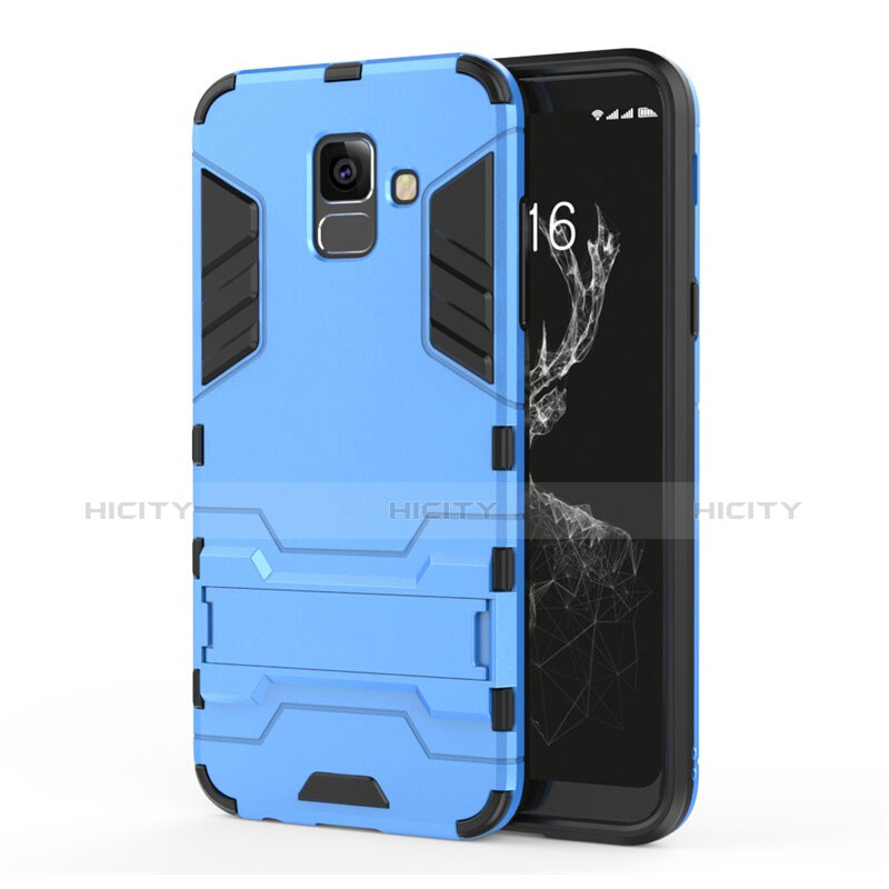 Silikon Hülle und Kunststoff Schutzhülle mit Ständer für Samsung Galaxy A6 (2018) Dual SIM Blau