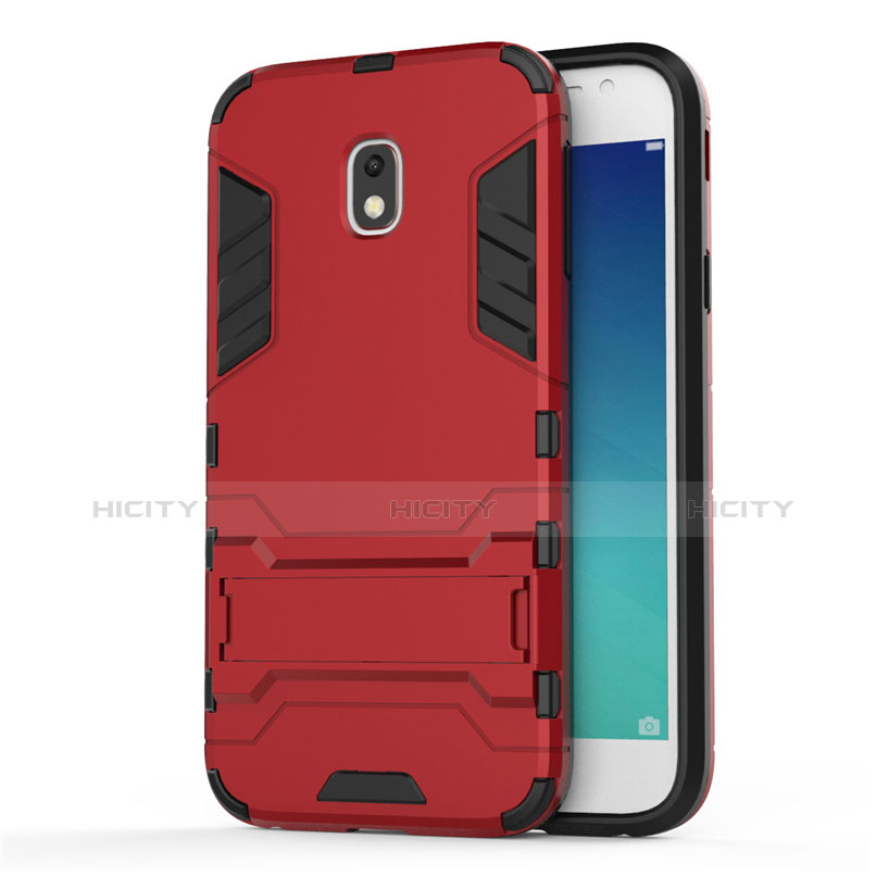 Silikon Hülle und Kunststoff Schutzhülle mit Ständer für Samsung Galaxy J3 Pro (2017) Rot Plus