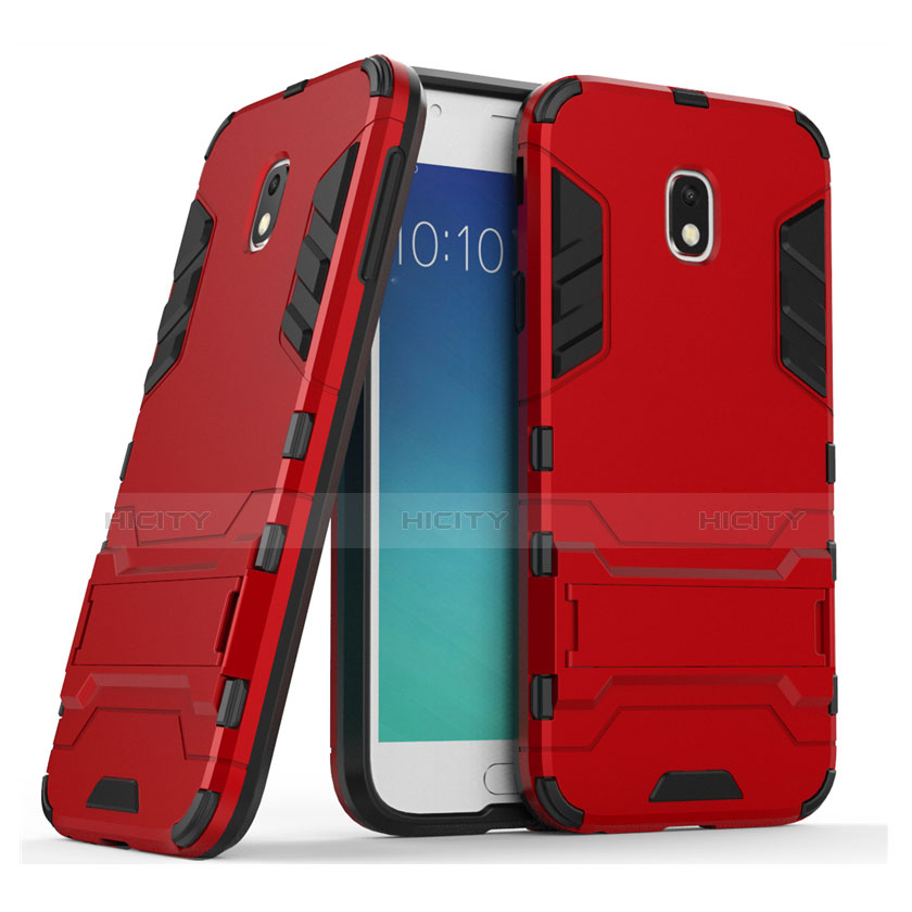 Silikon Hülle und Kunststoff Schutzhülle mit Ständer für Samsung Galaxy J3 Pro (2017) Rot groß