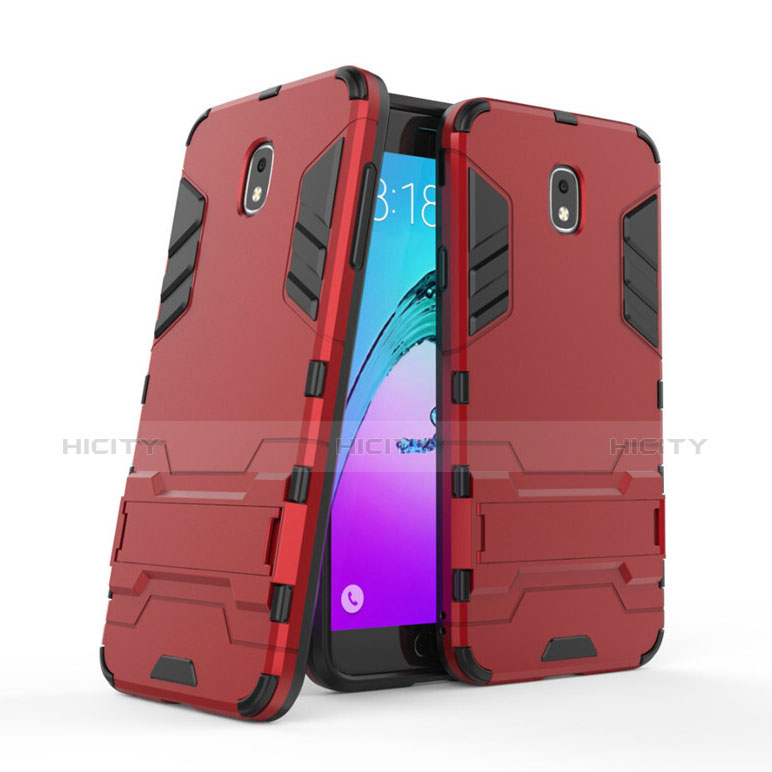 Silikon Hülle und Kunststoff Schutzhülle mit Ständer für Samsung Galaxy J7 (2018) J737 Rot