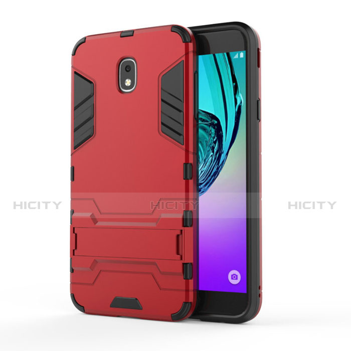 Silikon Hülle und Kunststoff Schutzhülle mit Ständer für Samsung Galaxy J7 (2018) J737 Rot groß