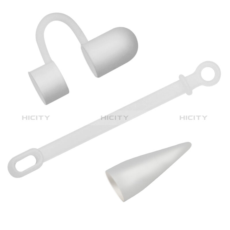 Silikon Kappenhalter Bleistift Nib Hülle Kabeladapter Tether-Kits Anti-Verloren für Apple Pencil Weiß