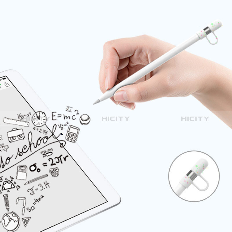 Silikon Kappenhalter Bleistift Nib Hülle Kabeladapter Tether-Kits Anti-Verloren P01 für Apple Pencil Weiß groß