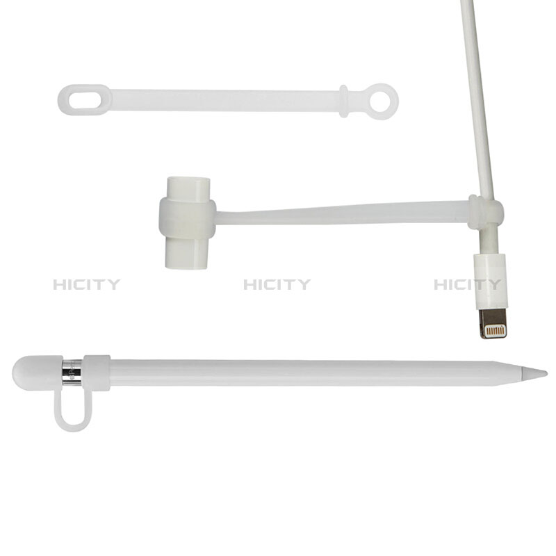 Silikon Kappenhalter Kabeladapter Tether-Kits Anti-Verloren für Apple Pencil Weiß groß