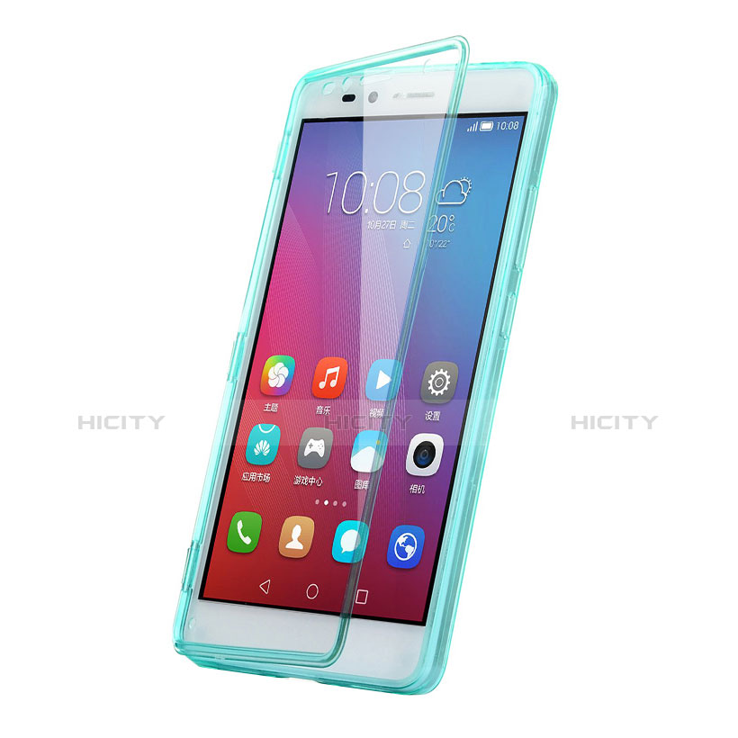 Silikon Schutzhülle Flip Tasche Durchsichtig Transparent für Huawei GR5 Hellblau groß
