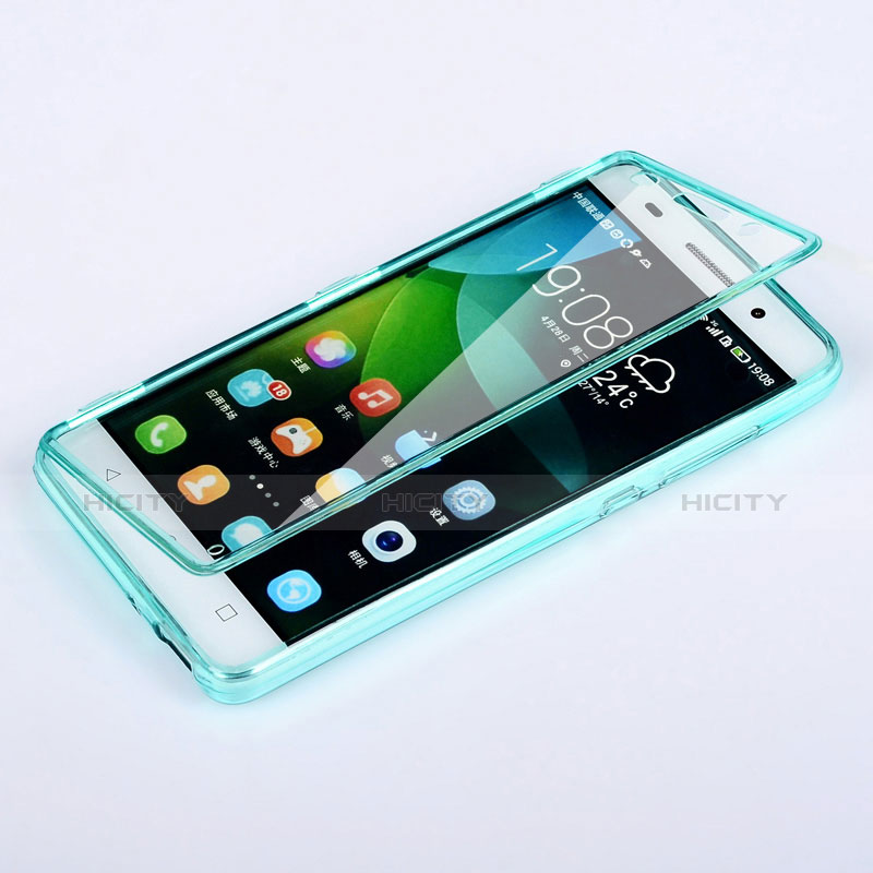 Silikon Schutzhülle Flip Tasche Durchsichtig Transparent für Huawei Honor 4C Hellblau Plus
