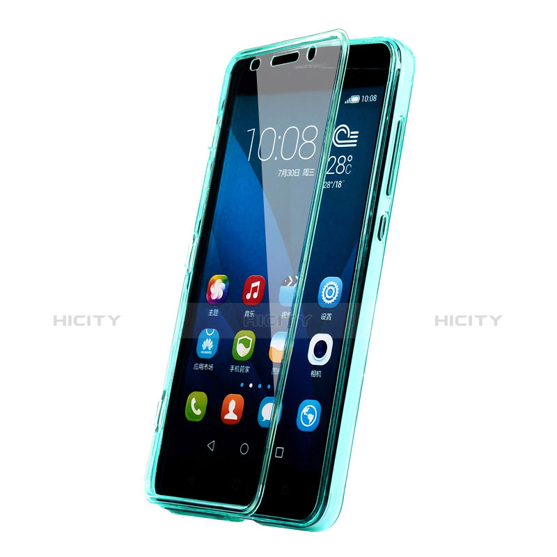 Silikon Schutzhülle Flip Tasche Durchsichtig Transparent für Huawei Honor 4X Hellblau