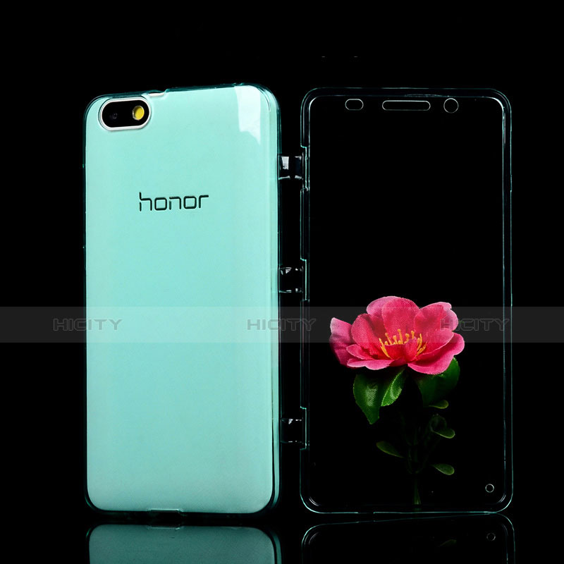 Silikon Schutzhülle Flip Tasche Durchsichtig Transparent für Huawei Honor 4X Hellblau